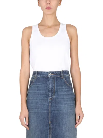Bottega Veneta Round Neck Ribbed Slim Top For Women In White