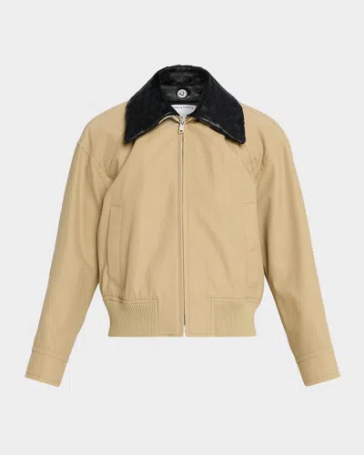 Bottega Veneta Cotton Twill Blouson With Intrecciato Collar In Neutral