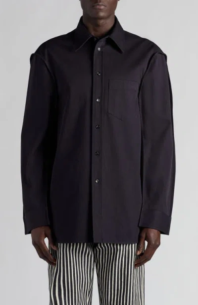 Bottega Veneta Cotton Twill Button-up Shirt In Dark Night