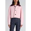 Bottega Veneta Cotton Twill Crop Jacket With Removable Intrecciato Leather Collar In Pink