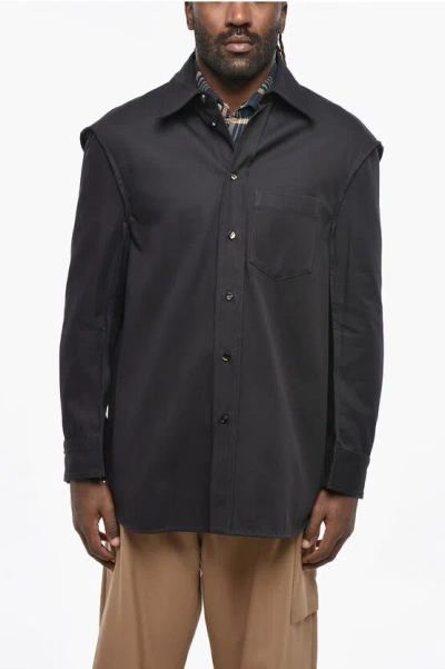 Bottega Veneta Cotton Twill Overshirt With Breast Pocket In Black