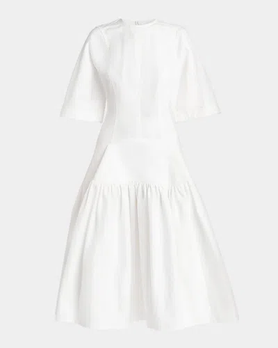 Bottega Veneta Cotton Voile Drop-waist Midi Dress In White