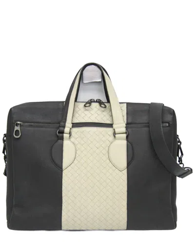 Pre-owned Bottega Veneta Cream And Gray Leather Handbag (authentic Pre-loved)