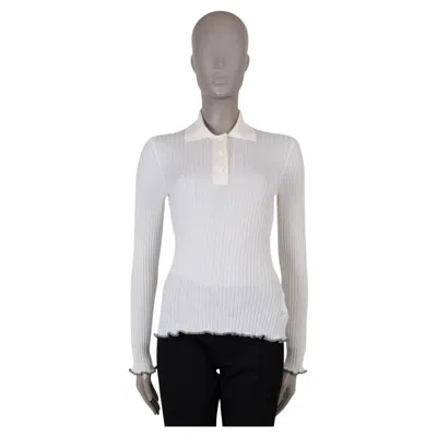 Pre-owned Bottega Veneta Cream Cashmere Silk 2022 Rib-knit Polo Sweater Xs In White