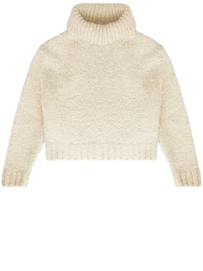 Bottega Veneta Cream-colored High-neck Alpaca Sweater For Women In Brown