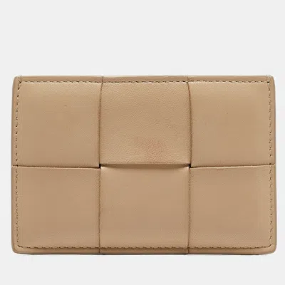 Pre-owned Bottega Veneta Cream Intrecciato Leather Cassette Flat Card Holder