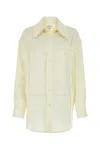 Bottega Veneta Linen Oversized Shirt With Embroidered Collar In Gray