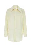 Bottega Veneta Linen Oversized Shirt With Embroidered Collar In Gray