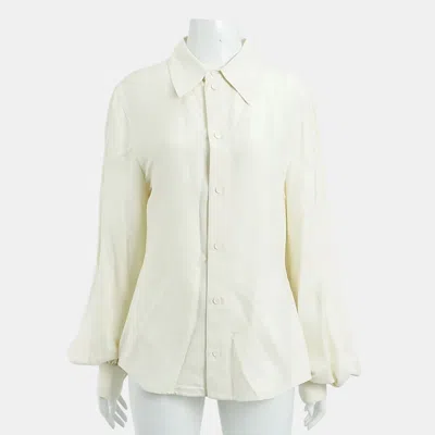 Pre-owned Bottega Veneta Cream Rayon/silk Long Sleeved Blouse Size S In White