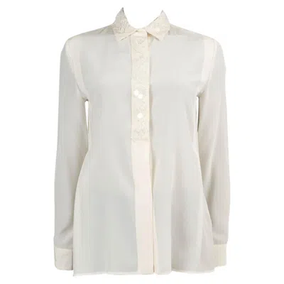 Pre-owned Bottega Veneta Cream Silk 2017 Crystal & Beaded Blouse Shirt 38 Xs In White