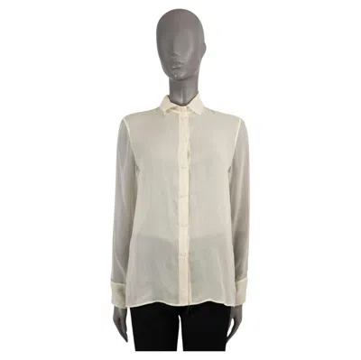 Pre-owned Bottega Veneta Cream Silk Frayed Sheer Blouse Shirt 40 S In White