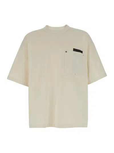 Bottega Veneta Cream White T-shirt With Patch Pocket In Japanese Jersey Woman In Multicolor