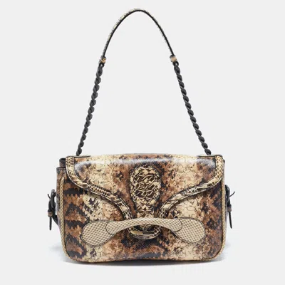 Pre-owned Bottega Veneta Cream/brown Python Rialto Shoulder Bag