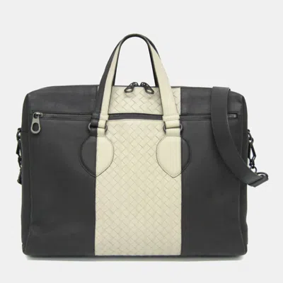 Pre-owned Bottega Veneta Cream/gray Intrecciato Leather Medium Shoulder Bag