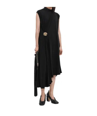 Bottega Veneta Womens Black Sleeveless Brooch Crepe-jersey Midi Dress