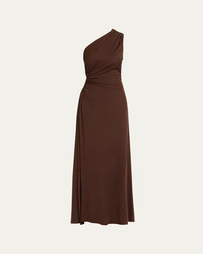 Bottega Veneta Crepe Viscose Jersey One-shoulder Dress In Brown