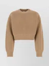 Bottega Veneta Crew Neck Cropped Wool Blend Sweater
