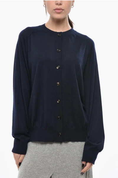 Bottega Veneta Crew Neck Pure Cashmere Cardigan In Blue