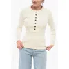 Bottega Veneta Crew Neck Ribbed Stretch Cotton Sweater With Buttons