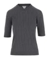 Bottega Veneta Womens Anthracite Ribbed Round-neck Wool Top