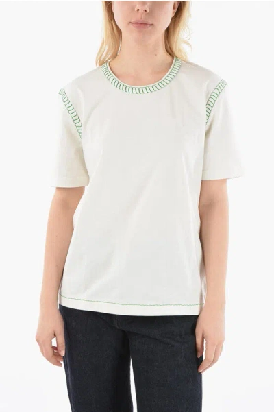 Bottega Veneta Crew-neck T-shirt With Contrasting Stitching In White