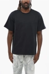 Bottega Veneta Crew-neck T-shirt With Striped Poplin Lining In Black