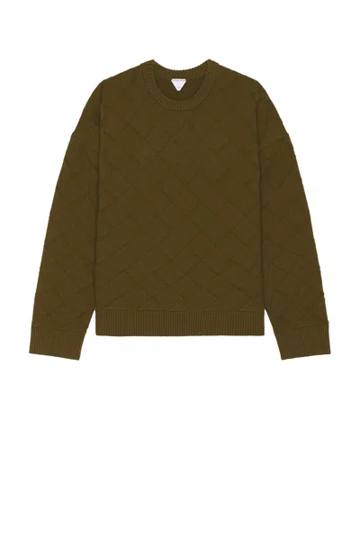 Bottega Veneta Crew Neck Wool Intreccio 3d Knit Sweater In Olive Oil