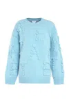 Bottega Veneta Light Blue Stretch Wool Blend Shetland Alphabet Oversize Sweater In Blue