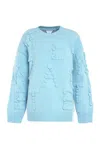 Bottega Veneta Light Blue Stretch Wool Blend Shetland Alphabet Oversize Sweater In Blue