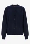 Bottega Veneta Navy Blue Stretch Linen Blend Cardigan In Navy