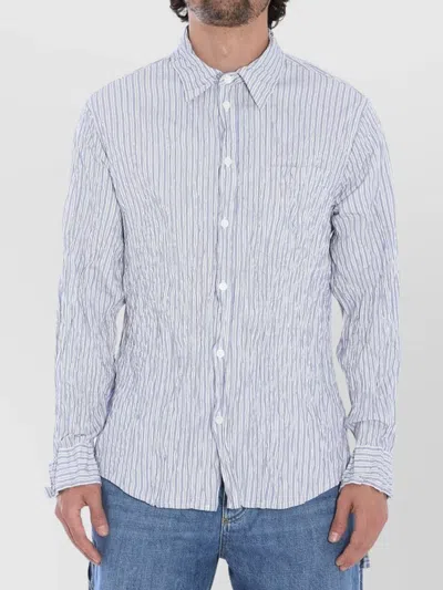 Bottega Veneta Crinkled Cotton Shirt In Blue
