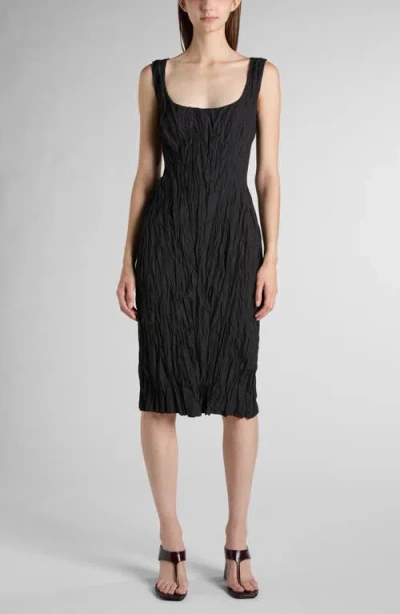 Bottega Veneta Crinkled Scoop Neck Shift Dress In 1000 Black