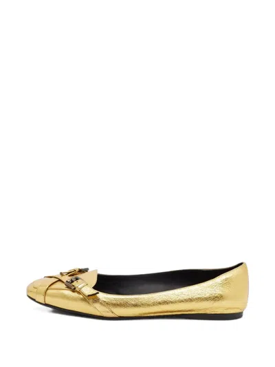 Pre-owned Bottega Veneta Criss-cross Buckle Ballet Flats In Yellow