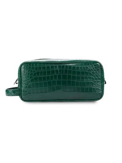 Bottega Veneta Kids' Croc-embossed Leather Zip Shaving Pouch In Green