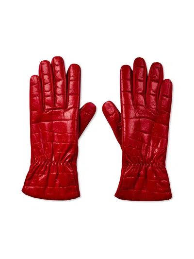 Bottega Veneta Croc Embossed Logo Leather Gloves