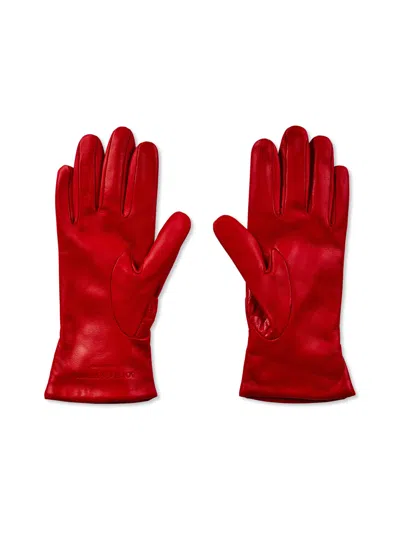 Bottega Veneta Croc Embossed Logo Leather Gloves In Red