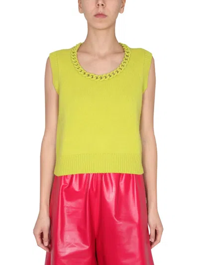 Bottega Veneta Crochet Chain Detailed Ribbed Vest In Green