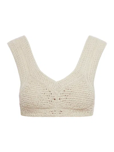 Bottega Veneta Crochet Effect Cotton Bra In White