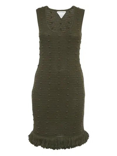 Pre-owned Bottega Veneta Crochet Fringe-trim Midi Dress In Green