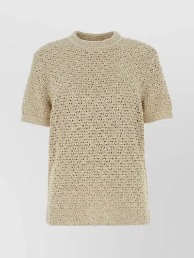 Bottega Veneta Crochet-knit Cotton T-shirt In Beige