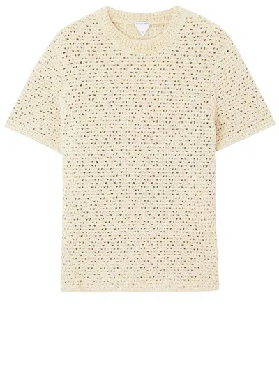 Bottega Veneta Crochet Knit Tshirt In Beige