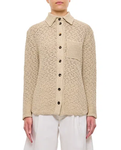 Bottega Veneta Crochet-knit Cotton Shirt In Neutrals