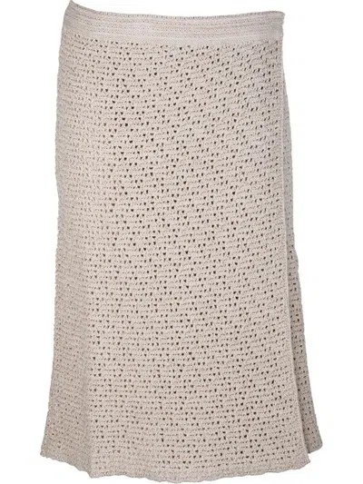 Bottega Veneta White Cotton Crochet Skirt In Beige