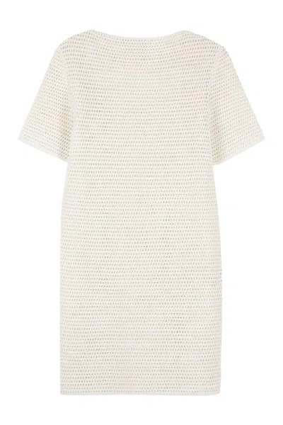 Bottega Veneta Lace-effect Knitted Dress In Neutral