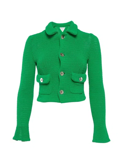 Pre-owned Bottega Veneta Crochet-knit Cardigan In Green