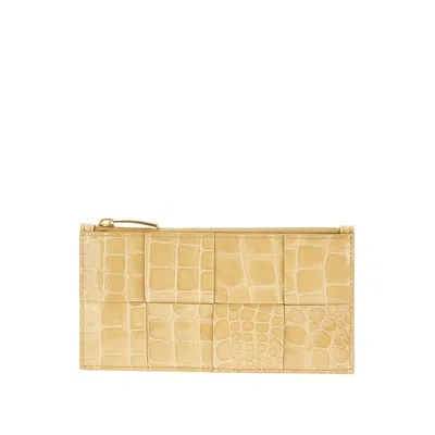 Bottega Veneta Croco-embossed Leather Cardholder Pouch In Sand