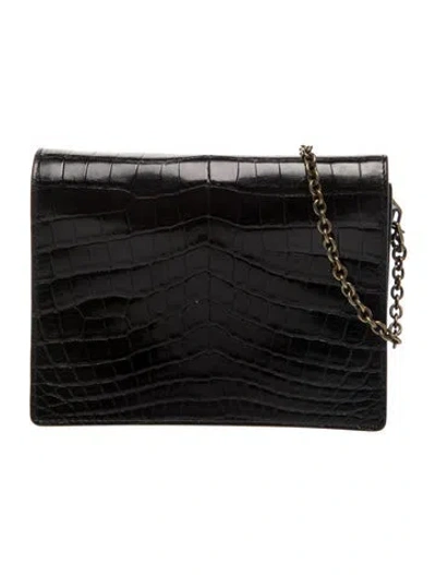 Pre-owned Bottega Veneta Crocodile Nero Intrecciato Clutch In Black