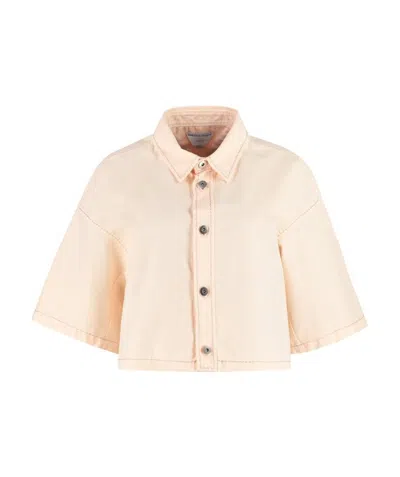 Bottega Veneta Cropped Denim Shirt In Nude