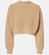 Bottega Veneta Crew Neck Cropped Wool Blend Sweater In Beige