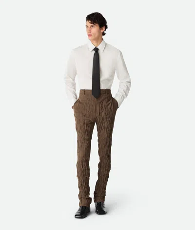 Bottega Veneta Crushed Wool Slim Trousers In Coffee Melange